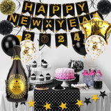 3 x Brand New New Year s Eve Party Supplies 2024 Set Happy New Year Banner Gold Black Paper Flag Pennant Chain Swirl Streamers Pom Poms Star Garland Balloons for NYE Decorations 2024 New Year s Eve Party - RRP €57.6