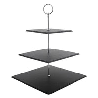 1 x RAW Customer Returns MALACASA, Sweet.Time series, Etagere slate plate 3-tier cheese plate slate cupcake dessert stand cake stand serving stand square - RRP €29.23