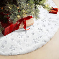 1 x RAW Customer Returns Drezesov Christmas tree skirt tree blanket Christmas tree with 20pc Christmas card, 122 cm soft Christmas tree blanket with silver snowflake white faux fur carpet for Christmas holiday decoration - RRP €22.99