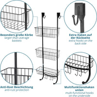 1 x RAW Customer Returns smartpeas shower shelf with 3 levels black bathroom shelf without drilling 86X30X11Cm high-quality steel powder-coated rust-proof extra 2x stainless steel adhesive hooks - RRP €34.27