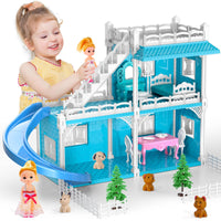 2 x Brand New Doloowee Dollhouse, 2 Floor Dollhouse, Girls DIY House with Accessories and Dolls, Gift for Children from 3 Years - RRP €59.98