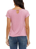 1 x RAW Customer Returns TrendiMax Women s T-Shirt Short Sleeve Summer Shirt with All-Over Minimal Print Stretch Tops Blouse Tops Basic Tee, Pink, L - RRP €21.17