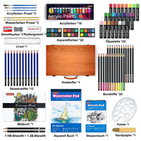 1 x RAW Customer Returns Shuttle Art 118-piece painting set, deluxe painting case with acrylic paints, colored pencils, oil pastels, watercolor paints, wax crayons, coloring book, watercolor pad, wooden case, suitable for children and adults - RRP €39.34