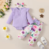 9 x Brand New Haokaini Newborn Baby Girl Clothes Ruffle Long Sleeve Lace Romper Top Bodysuit Floral Pants with Headband 3Pcs Outfits for 0-18M - RRP €181.44