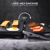 1 x RAW Customer Returns Aigostar Samson 30KLU- XXL contact grill Panini grill, sandwich maker, 2000 watts, non-stick coated stainless steel, foldable to 180 degrees, temperature control, DISPOSABLE PACKAGING. - RRP €61.86