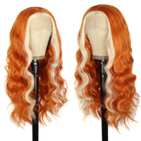 1 x RAW Customer Returns PORSMEER Lace Front Wig Long Curly Wavy Orange Ginger with Blonde Wig for Women 13x4 Lace Front Glueless Wig Natural Hairline Heat Resistant Synthetic Hair Copper Red - RRP €59.0