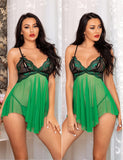 1 x Brand New BESDEL Women s Sexy Lingerie V-Neck Sleepwear Sexy Chemise Nightdress Halterneck Mesh Chemise Lace Babydoll Sleepwear Green S - RRP €27.6