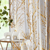 1 x RAW Customer Returns FMFUNCTEX Voile Curtains with Eyelets Gold Foil Gray Tree Branches Printed Transparent Curtains Luxurious Modern Eyelet Curtains for Living Room Bedroom Gold on Gray, 127 225cm  - RRP €34.99