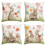 1 x Brand New Artoid Mode Set of 4 Oil Painting Style Cushion Covers Rabbit Flowers Butterfly Easter 45 x 45 cm Spring Decorative Cushion Sofa Living Room Decor - RRP €20.4