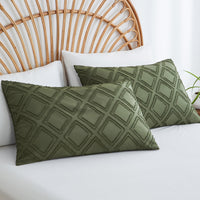 1 x RAW Customer Returns Freyamy 2 pieces cushion cover 40 x 80 cm green olive green geometric tufted embroidery pattern pillowcase with zipper microfiber cushion cover  - RRP €16.99