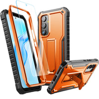 1 x RAW Customer Returns ExoGuard Samsung Galaxy A14 5G Rubber Shockproof Heavy Duty Case with Screen Protector for Samsung A14 Phone Built-in Stand Orange  - RRP €18.42