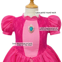 1 x RAW Customer Returns LZH Princess Peach Costume for Girls Super Bros Costume Cosplay Carnival Halloween Pink Princess Dress with Crown Earrings and Gloves - RRP €32.8