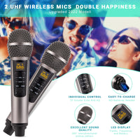 1 x RAW Customer Returns Karaoke machine, Bluetooth karaoke system for adults and children, portable PA system with 2 microphones, speaker with mobile phone holder USB TF card AUX-In, for home party, picnic, outdoor indoor gray  - RRP €81.82