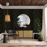 1 x Brand New Adhesive film geometric 44x1000cm wallpaper self-adhesive furniture film gold and black wall covering stripes wall paper vinyl decorative film waterproof wall sticker film for living room bedroom kitchen - RRP €28.22