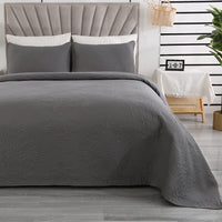 1 x RAW Customer Returns Qucover bedspread 240x260cm light grey, bedspread bed cover with 2 pillowcases 50x75cm, polyester vintage pattern ultrasonically sewn, living room blanket sofa cover throw blanket for bed - RRP €38.3