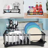 1 x Brand New TONLEA Dish Drainer Rack, Stainless Steel Dish Racks for Kitchen Counter, Space Saving Dish Drainer, Hanging Fruit Basket with Tray, Black 1 Large 1 Small  - RRP €20.4