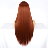 1 x RAW Customer Returns PORSMEER Copper Red Wig Long Straight Straight Wigs for Women Girls Afro Natural Synthetic Hair Middle Part Lace Hairline Wig Party Costume Ginger Orange Wig Auburn  - RRP €30.23