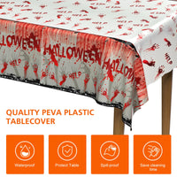 2 x Brand New PLULON Set of 2 Halloween Tablecloths 54 x 108 with Red Zombie Handprint Halloween Plastic Table Cover for Table Decoration Dinner Holiday Halloween Party Supplies - RRP €40.8