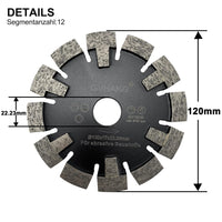 1 x RAW Customer Returns GVHAKG Tuck Point 120mm diamond cutter, very wear-resistant, long service life for screed, asphalt, premium quality clearing disc with T-protection segment 120 x 17 x 12 x 22.23 mm  - RRP €98.99