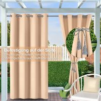 1 x RAW Customer Returns Clothink Outdoor Curtains Eyelets 132x215cm Beige 2 Pieces Curtain Outdoor Curtains Waterproof Privacy Screen Sun Protection Wind Protection Patio Pavilion Terrace - RRP €41.29