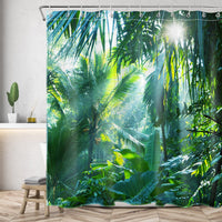 1 x RAW Customer Returns LB Shower Curtain 240x200 Anti-Mold Shower Curtain Jungle Plants Shower Curtain Green Leaves Tropical Forest Waterproof Washable Fabric Overlength Overwidth Shower Curtain for Bathtub with 16 Hooks - RRP €31.36