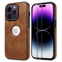 1 x RAW Customer Returns ENOH Designed for iPhone 15 Pro Case Leather Slim Logo View Classic Luxury Elegant Thin Magnetic Shockproof Magsafe Protective Case 2 Screen Protectors Brown, iPhone 15 Pro  - RRP €24.19