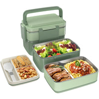 1 x RAW Customer Returns WayEee Bento Box, Lunch Box for Adults with Stainless Steel Compartment, Leak-Proof Lunch Box 1500ml Volume, BPA Free, Keeps Fresh for a Long Time Green  - RRP €19.15