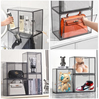 1 x RAW Customer Returns GUDEMAY Gray Transparent Stackable Plastic Boxes with Magnetic Closure - Dustproof Storage Display Case Ideal for Figures, Books, Cosmetics, Shoes and Handbags - RRP €29.95