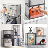 1 x RAW Customer Returns GUDEMAY Gray Transparent Stackable Plastic Boxes with Magnetic Closure - Dustproof Storage Display Case Ideal for Figures, Books, Cosmetics, Shoes and Handbags Set of 3  - RRP €62.88