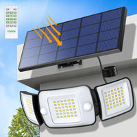 1 x RAW Customer Returns INTELAMP solar spotlight with motion detector, 6000mAh 1200LM solar lamps for outdoors with remote control, 4 modes 270 wide angle solar lights with 3m cable - RRP €49.99