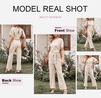 1 x RAW Customer Returns Dokotoo Women s Long Sleeve Jumpsuit Elegant Jumpsuit O-Neck Sexy Backless Pants with Belt Apricot S - RRP €49.99