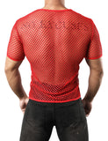 1 x RAW Customer Returns JOGAL Men s Transparent Mesh Short Sleeve Shirt Color Red L - RRP €24.0