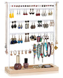 1 x RAW Customer Returns QILICZ jewelry stand earring stand 80 holes earring holder, 7 tier metal jewelry holder earring organizer and necklace stand watch stand with wooden storage, earring display - 37x31cm white - RRP €20.87