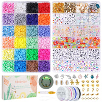 1 x RAW Customer Returns FZIIVQU 7200 Pieces Clay Beads 2 Boxes Bracelet Making Kit 24 Colors Flat Disc Heishi Clay Beads for Jewelry Making Preppy Set with UV Number Letter Beads Gold Spacer Beads etc - RRP €14.99