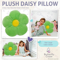 1 x Brand New Butterfly Craze Daisy Lounge Flower Pillow - Large 35 Inches Cozy Stylish Floor Cushion, Perfect Seating Solution for Teens Kids, Machine Washable Aesthetic Decor, Plush Microfiber, Green - RRP €47.0