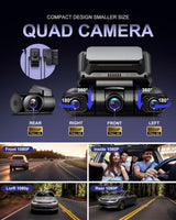 1 x RAW Customer Returns Rhorawill 4 Channel Dashcam Car 5G WiFi, 360 Rotatable Front Rear Inside Left Right Dash Cam, Microwave Radar Motion Detection Dashcams, GPS, Night Vision, Parking Monitoring, 3.0 Free 128GB, R6-RGW - RRP €199.99