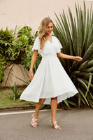 1 x RAW Customer Returns CURLBIUTY Women s V-Neck Dress Cape Sleeves Chiffon Dresses Flowy Festive Elegant Cocktail Dress Wedding White M - RRP €41.34