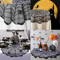 1 x Brand New RDWESZOD Round 40 102cm Halloween Tablecloth, Lace Spider Web Black Tablecloth for Halloween Table Decoration - RRP €19.2