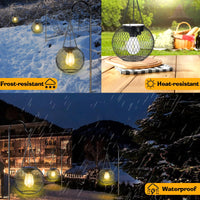 1 x RAW Customer Returns Solar lamps for outdoors, 2 pieces solar lanterns with LED light bulb, IP65 waterproof metal hanging solar lights for outdoors garden decoration outside backyards balcony lighting - RRP €30.24