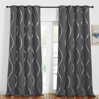 1 x RAW Customer Returns PONY DANCE blackout curtains, gray, heat-insulating curtains with eyelets, set of 2, H 245 x W 140 cm, living room curtains with silver foil print, thermal curtain - RRP €33.95