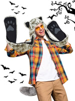 1 x Brand New Hestya 5 Piece Halloween Couple Costume Wolf Costume with Wolf Tail Clip Ears Gloves Set Red Hooded Cape with Picnic Basket Cute Style, Long  - RRP €40.33