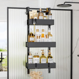 1 x RAW Customer Returns Orimade hanging shower shelf with hooks, adjustable shower shelf without drilling, 3 pieces hanging shelf shower basket for frameless glass door black - RRP €39.06