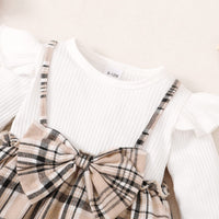 1 x RAW Customer Returns Baby Girls Dress Long Sleeve Ruffle Checked Bowknot Dress Cotton Rib Knit Dress Toddler Girls Princess A-Line Dress Spring Autumn Clothes - RRP €22.99