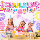 4 x Brand New Elidepe school enrollment girl, school enrollment decoration, mermaid school start decoration girl set, cake decoration school enrollment SCHOOL CHILD banner candy cone garland school child latex balloons pieces of paper - RRP €29.04