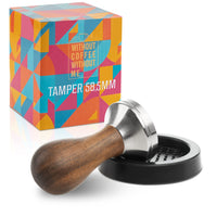 1 x RAW Customer Returns Premium Espresso Tamper Set 58.5mm - Stainless steel coffee tamper with an elegantly shaped real wood handle - Espresso stamp for full-bodied enjoyment - Matching tamper mat included 7 sizes - RRP €26.11