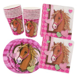 1 x Brand New Gxhong 48 pieces horse flowers birthday decoration, horse party set, horse party accessory set, children s birthday party decoration, birthday party party tableware set, dessert plates, cups, napkins, for 16 guests - RRP €19.64