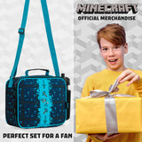 1 x RAW Customer Returns Minecraft Cooler Bag Small, Thermo Lunch Bag Children with Water Bottle - School Enrollment Boy Gift Blue  - RRP €19.42