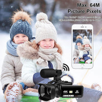 1 x RAW Customer Returns Video Camera 4K Camcorder 64MP 60FPS WIFI Autofocus YouTube Camera Videocameras, 4.0 Touch Screen 18X Digital Zoom Webcam Vlogging Camera with Microphone, Battery, Handheld Stabilizer and 2.4G Remote Control - RRP €197.64