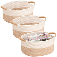 1 x RAW Customer Returns wintfarm 3pcs woven basket storage bathroom made of cotton rope, changing table organizer, storage bathroom, baskets storage, storage bathroom with handles white and khaki  - RRP €23.62