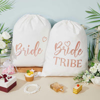 1 x RAW Customer Returns Weewooday 5 Pack Bride Drawstring Gym Bag Including 1 Bride Bag and 4 Bride Tribe Bags Canvas Gym Bag Bridal Party Backpack Gifts for JGA Wedding Engagement Rose Bronzing  - RRP €24.19